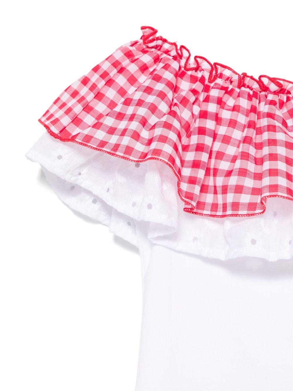 Top per bambina Monnalisa bianco con ruches e design con spalle scoperte - Rubino Kids
