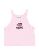 Top per bambina Moschino Kids rosa con stampa Teddy Bear con fiore - Rubino Kids