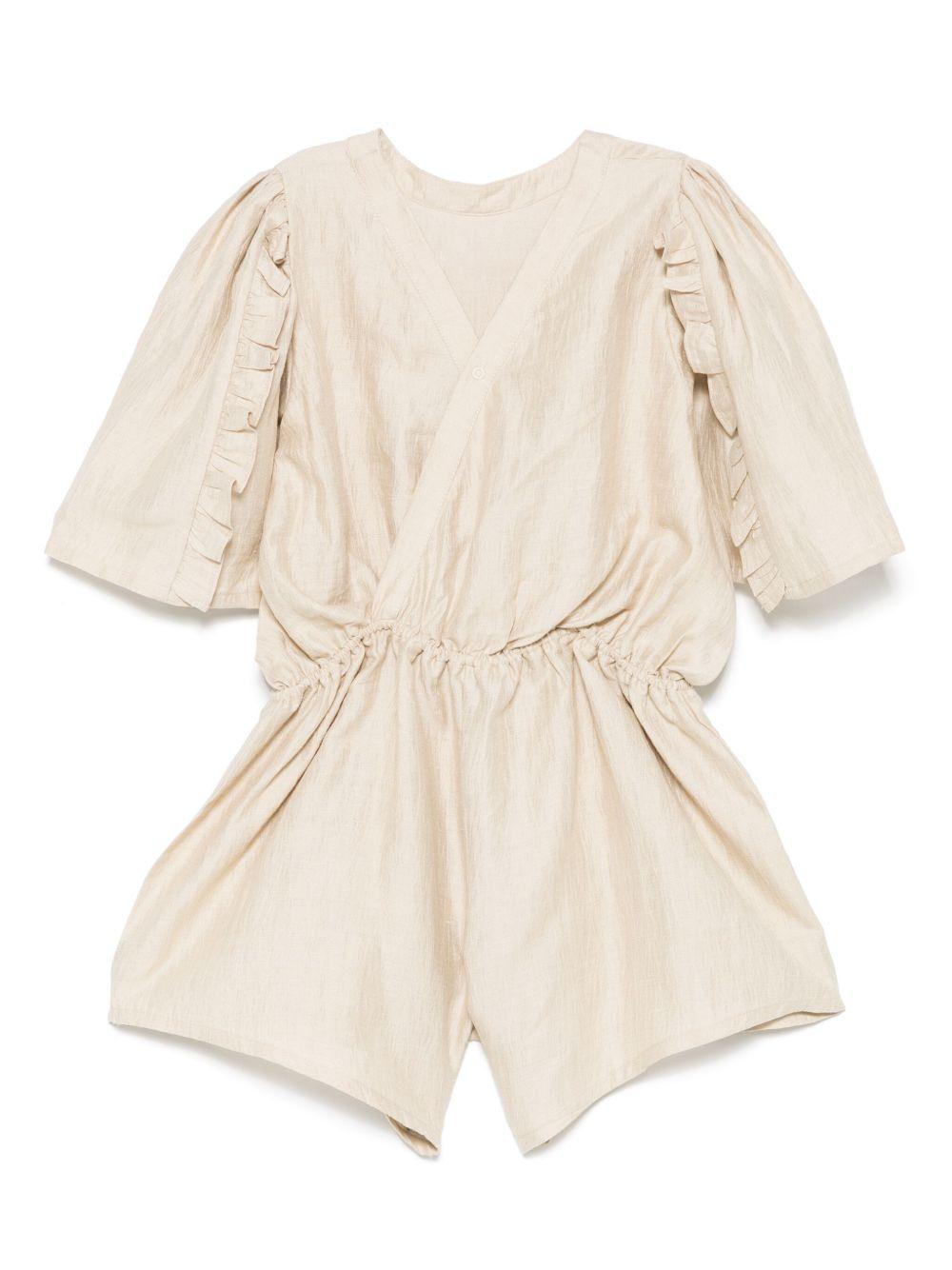 Tuta corta per bambina Donsje Femmie beige con dettagli con ruches - Rubino Kids