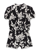 Tuta corta per bambina Elisabetta Franchi La Mia Bambina nero a fiori - Rubino Kids