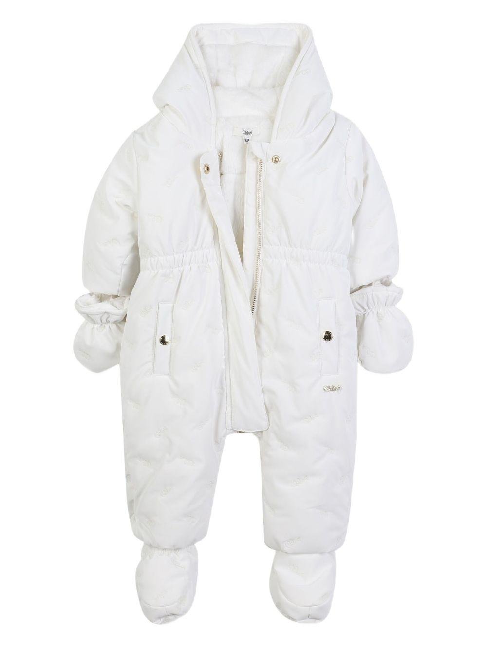 Tuta da neve per neonata Chloé Kids bianca con muffole rimuovibili - Rubino Kids