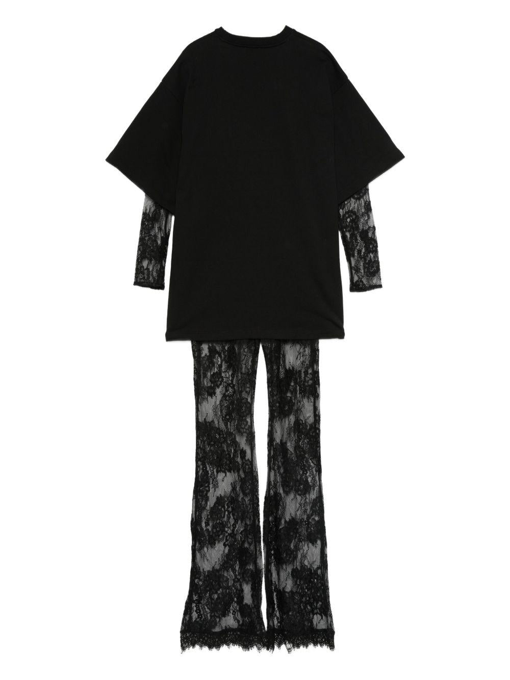 Tuta intera per bambina Pinko Kids nero con inserti in pizzo - Rubino Kids