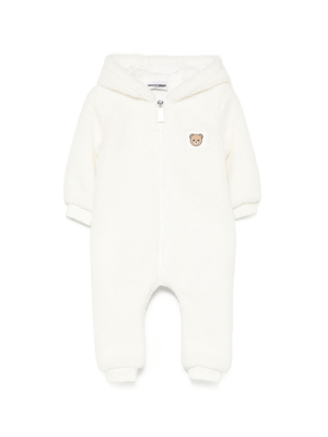 Moschino Kids White Teddy Bear Baby Onesie with Hood