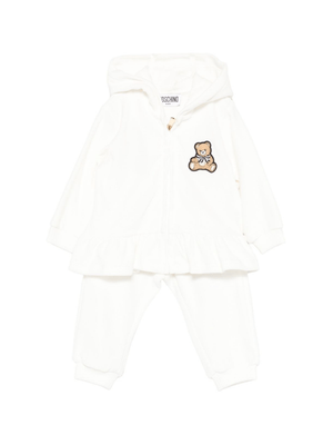 Tuta sportiva per neonata Moschino Kids bianco con ricamo Teddy Bear