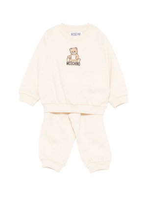 Moschino Kids beige tracksuit for newborns with teddy bear print