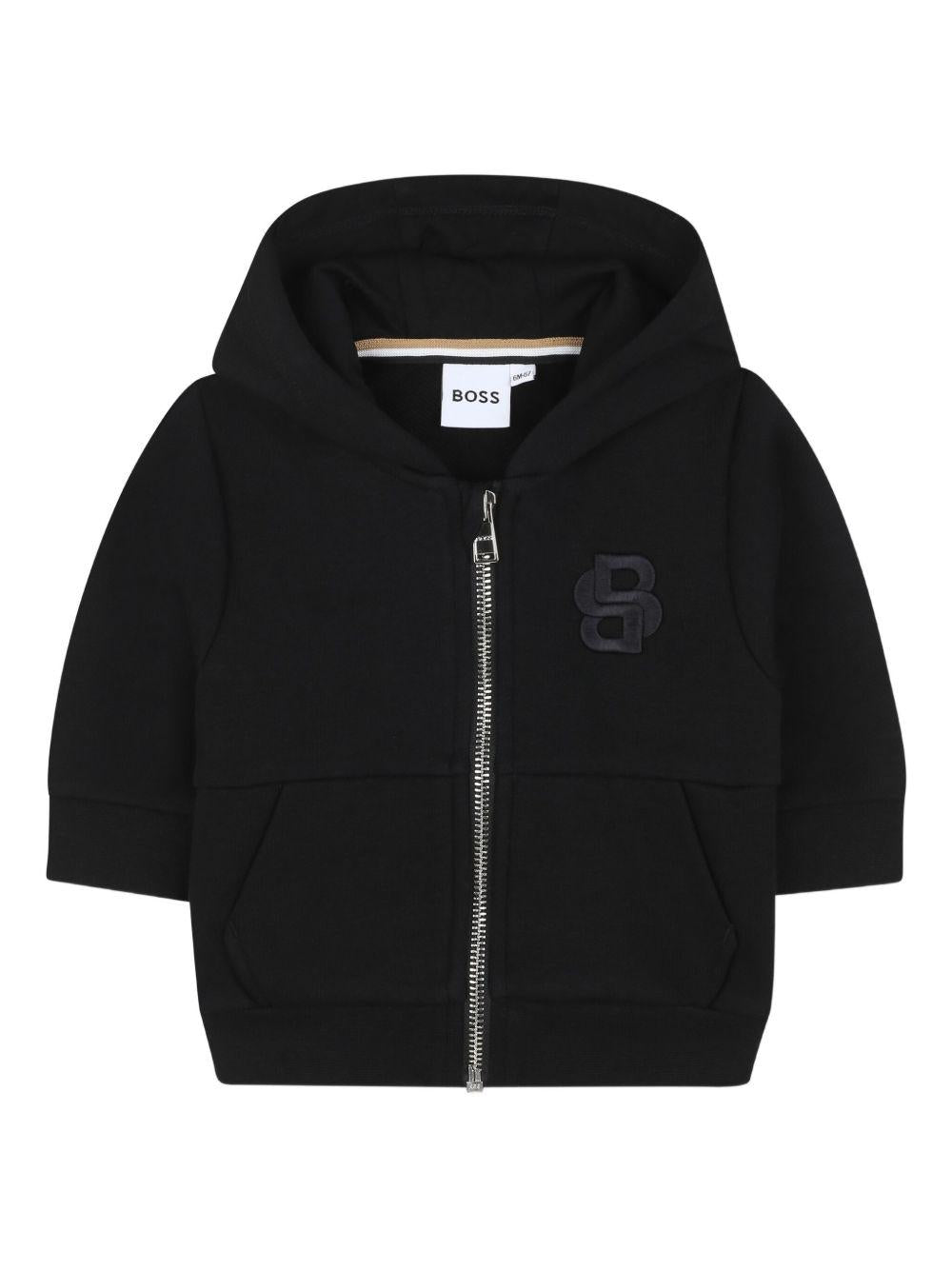 Tuta sportiva per neonato Boss kidswear nera con cappuccio e vita con coulisse regolabile - Rubino Kids