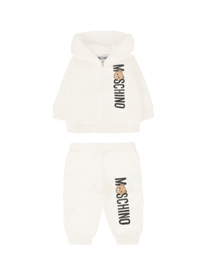 Tuta sportiva per neonato Moschino Kids bianca con stampa Teddy Bear