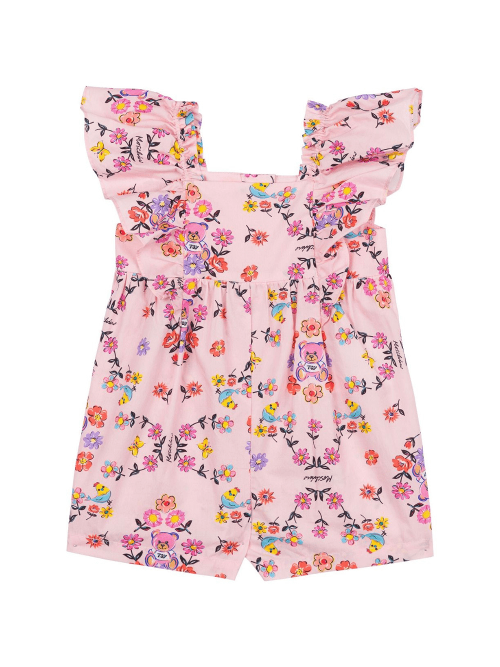Tutina a fiori per neonata Moschino Kids rosa con scollo quadrato - Rubino Kids