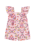 Tutina a fiori per neonata Moschino Kids rosa con scollo quadrato - Rubino Kids
