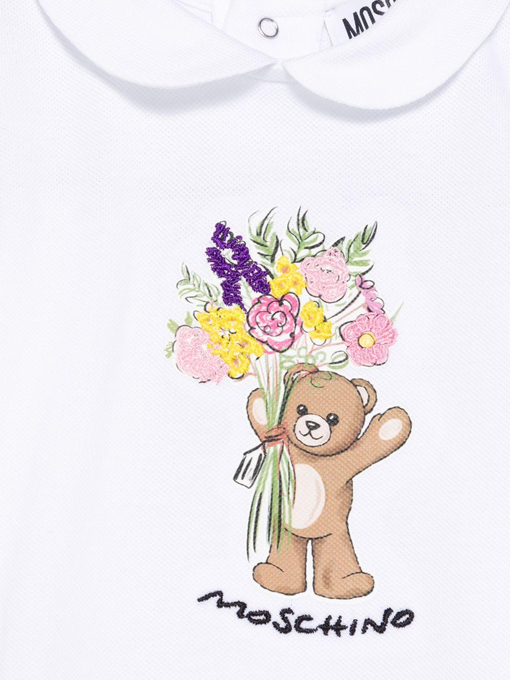 Tutina e cappellino per neonata Moschino Kids bianchi con stampa Bear - Rubino Kids