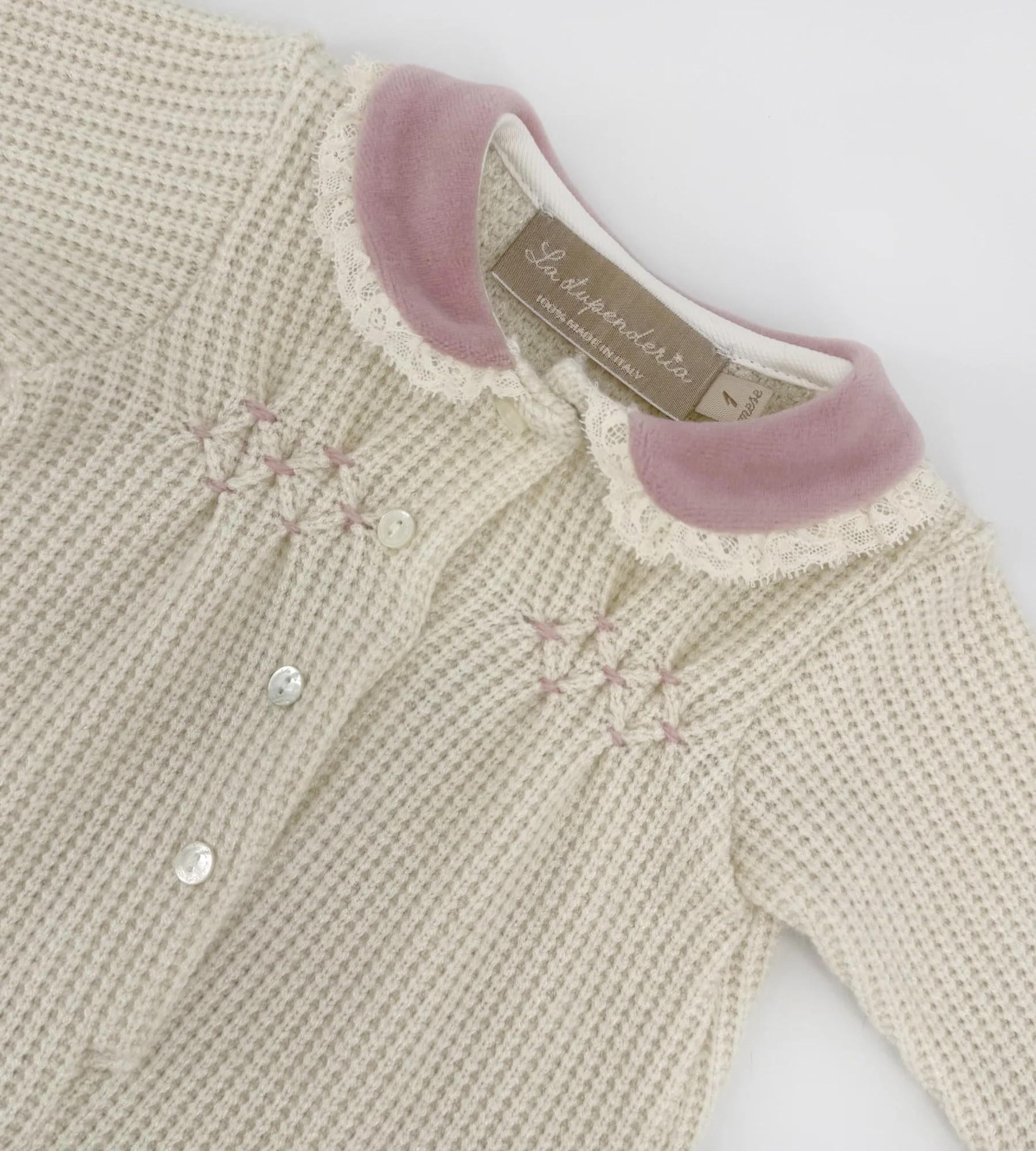 Tutina per neonata La Stupenderia bianca con dettaglio colletto rosa - Rubino Kids