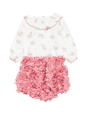 La Stupenderia pink baby girl romper with ruffled bell bottoms