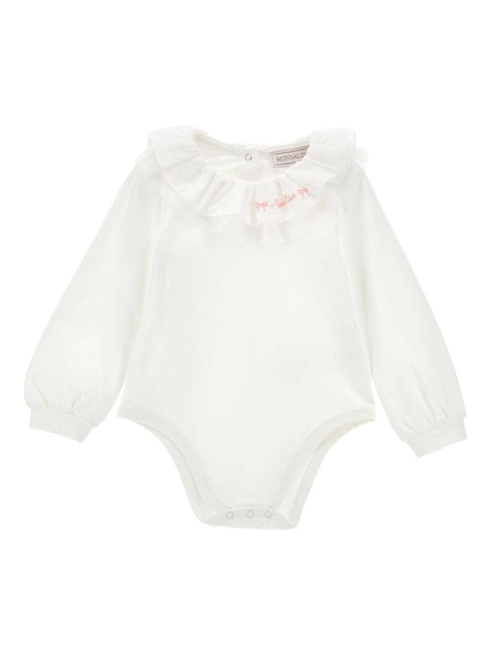Tutina per neonata Monnalisa bianca con colletto con increspature - Rubino Kids