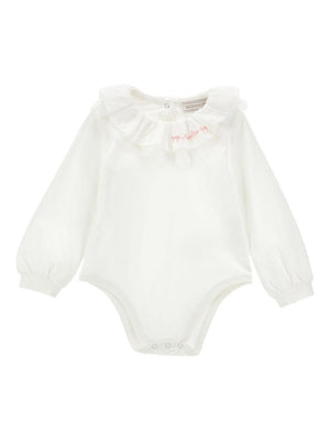 Monnalisa white baby girl romper with ruffled collar