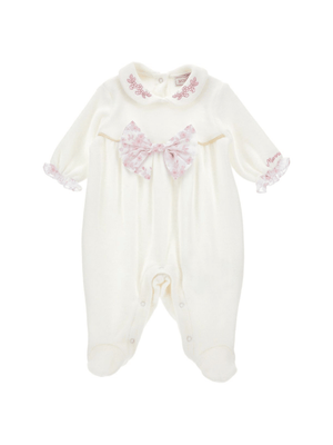 Tutina per neonata Monnalisa bianca con dettaglio fiocco