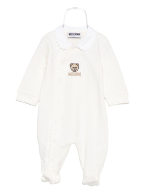 Tutina per neonata Moschino Kids bianco con ricamo Teddy