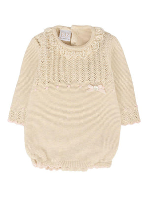 Tutina per neonata Paz Rodríguez beige con decorazione con fiocco