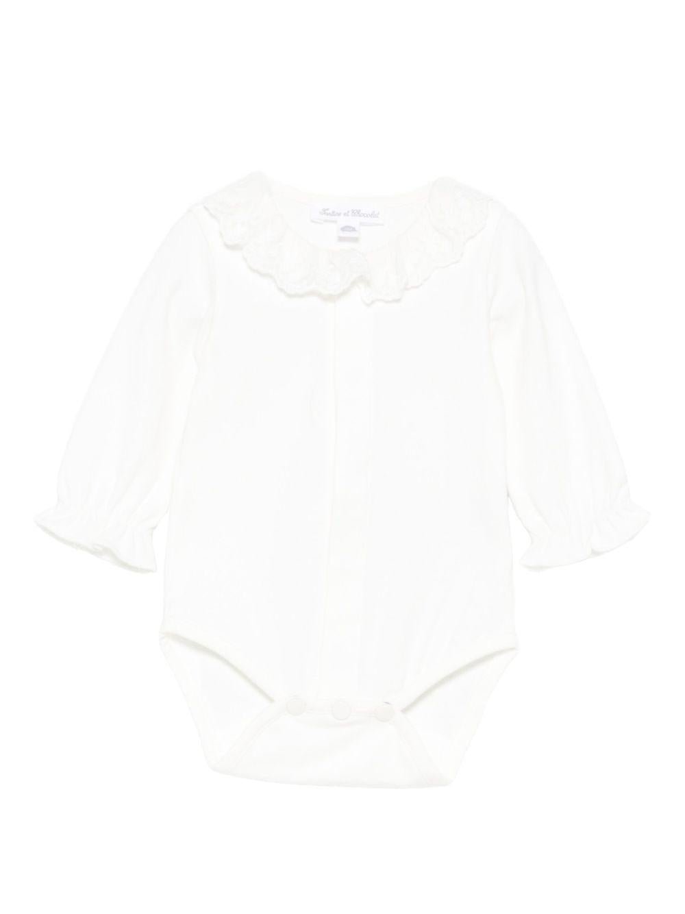 Tutina per neonata Tartine Et Chocolat bianca con colletto con ruches - Rubino Kids