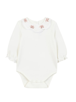Tartine Et Chocolat white baby girl romper with floral embroidery