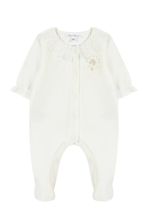 Tartine Et Chocolate white baby girl romper with lace collar