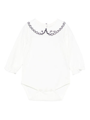 Tartine Et Chocolate white baby girl romper with blue embroidery