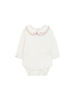 Tartine Et Chocolate white baby girl romper with pink embroidery
