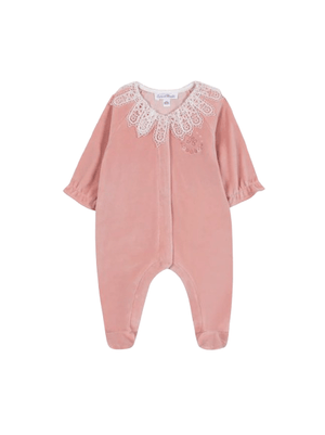 Tartine Et Chocolate pink baby girl romper with lace collar