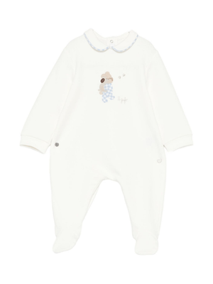 White Il Gufo baby romper with animal embroidery on the front