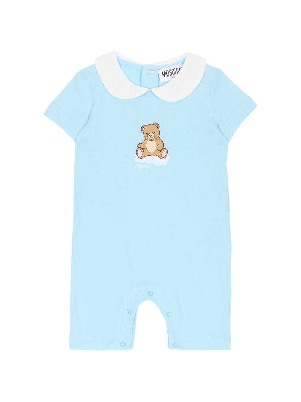 Tutina per neonati Moschino Kids azzurra con stampa Teddy Bear su nuvola - Rubino Kids
