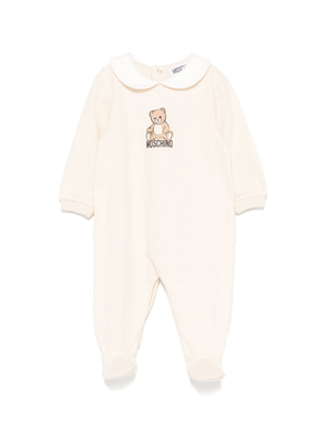 Tutina per neonati Moschino Kids beige con stampa orsetto e colletto Peter Pan