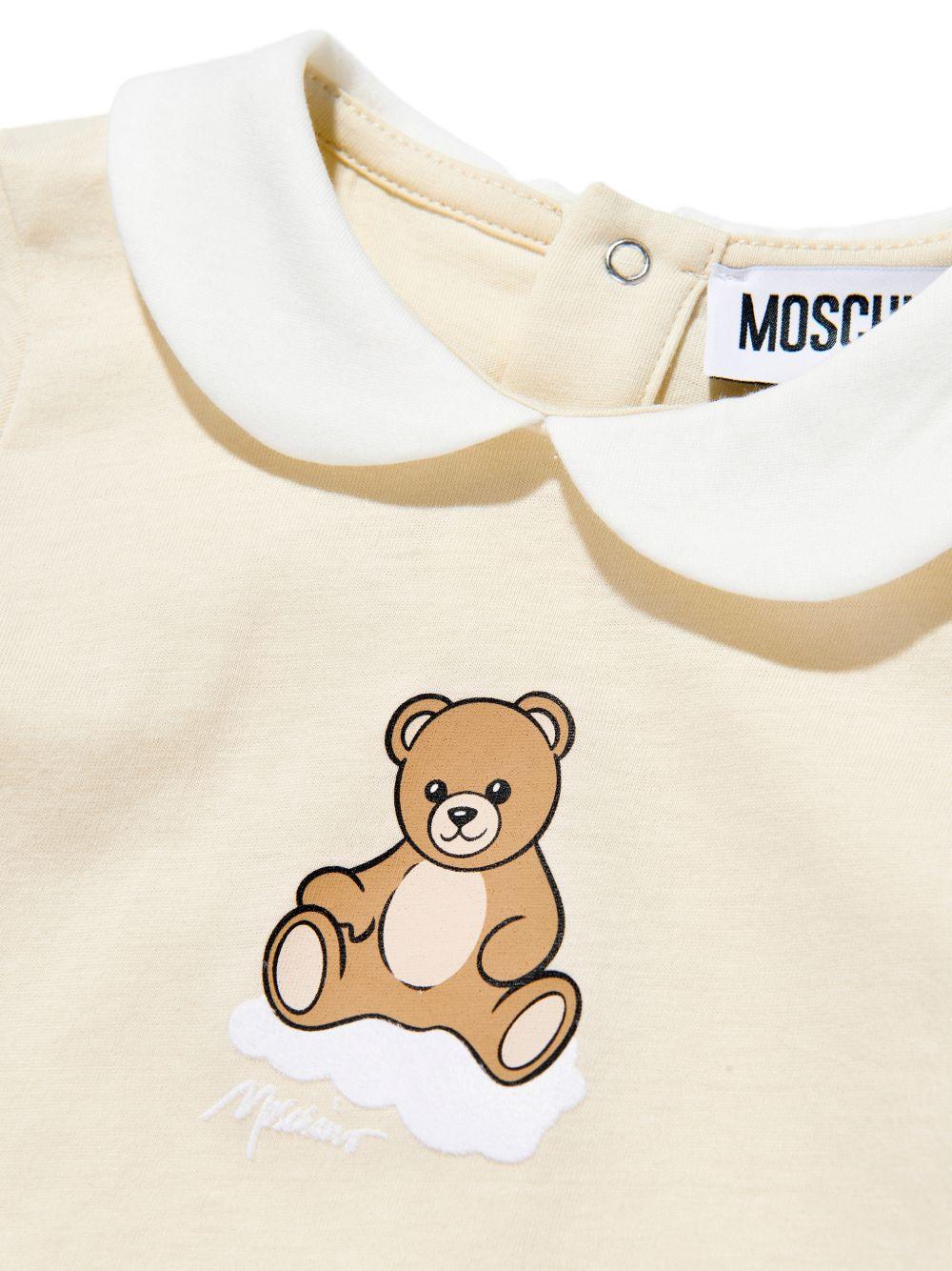 Tutina per neonati Moschino Kids beige con stampa Teddy Bear su nuvola - Rubino Kids