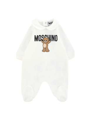 Tutina per neonati Moschino Kids bianca con stampa teddy