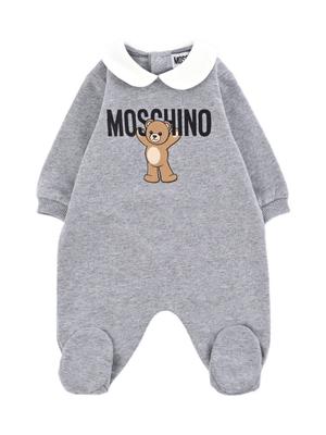 Tutina per neonati Moschino Kids grigio in cotone con stampa teddy