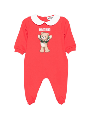 Moschino Kids red baby romper with teddy bear