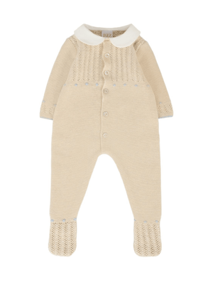 Paz Rodrìguez beige baby romper with Peter Pan collar
