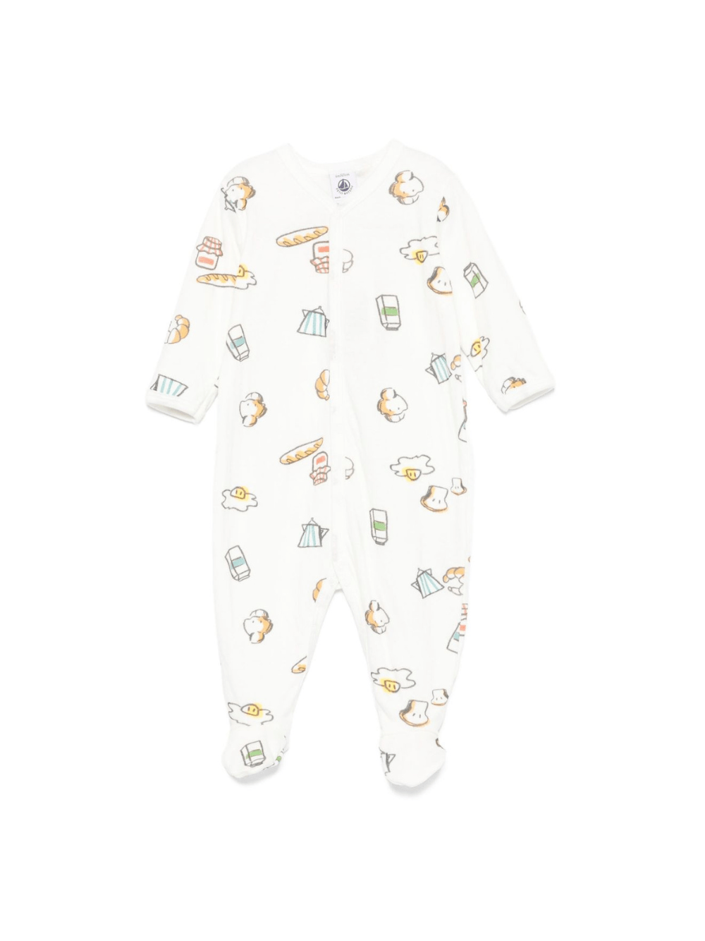 Tutina per neonati Petit Bateau bianco a maniche lunghe con stampa colazione - Rubino Kids