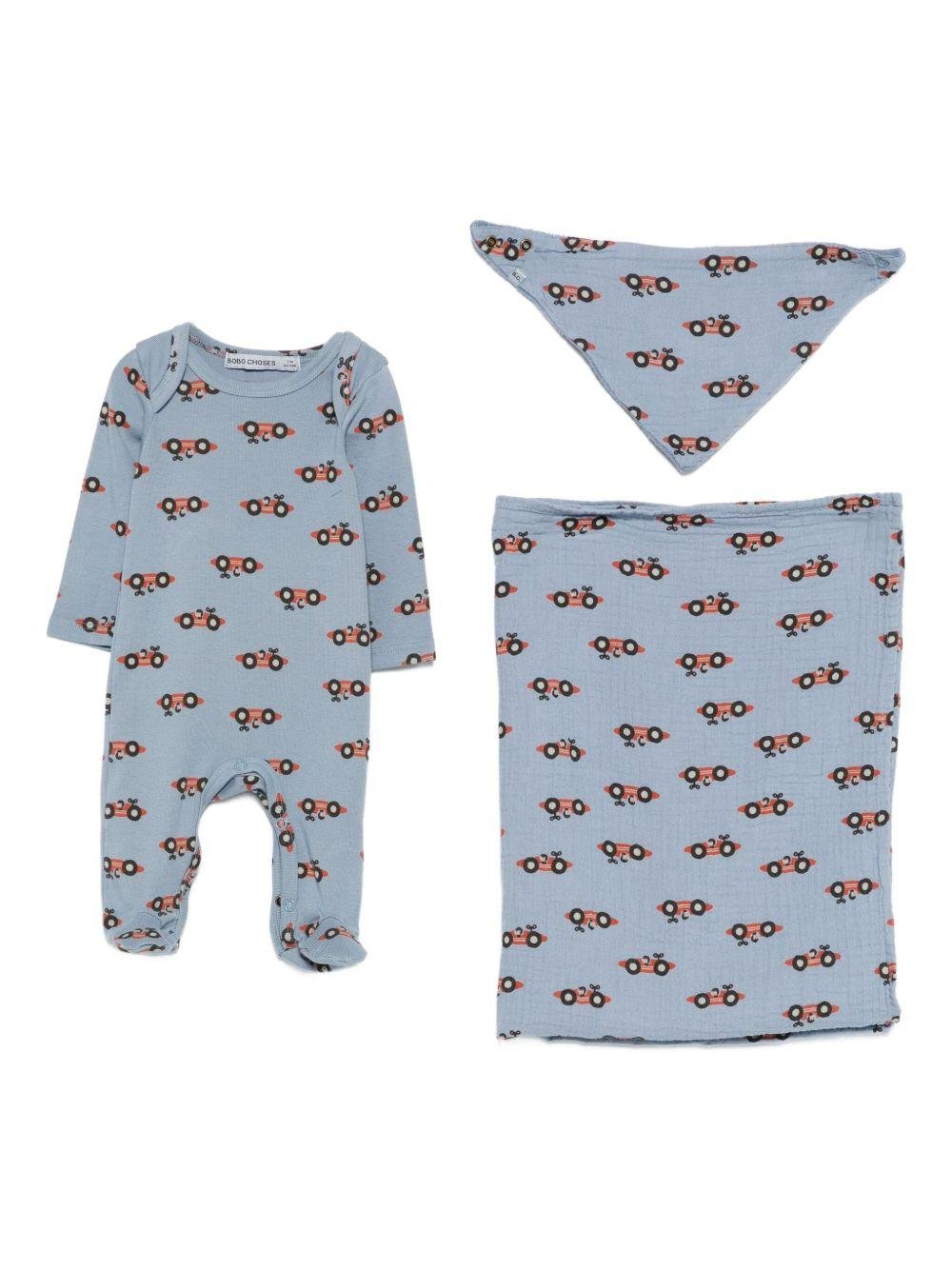 Tutina per neonato Bobo Choses azzura con stampa di auto - Rubino Kids