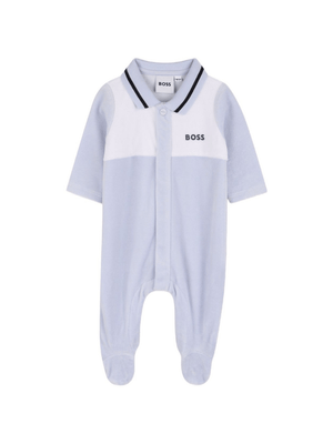 Boss Kids baby blue romper with polo collar