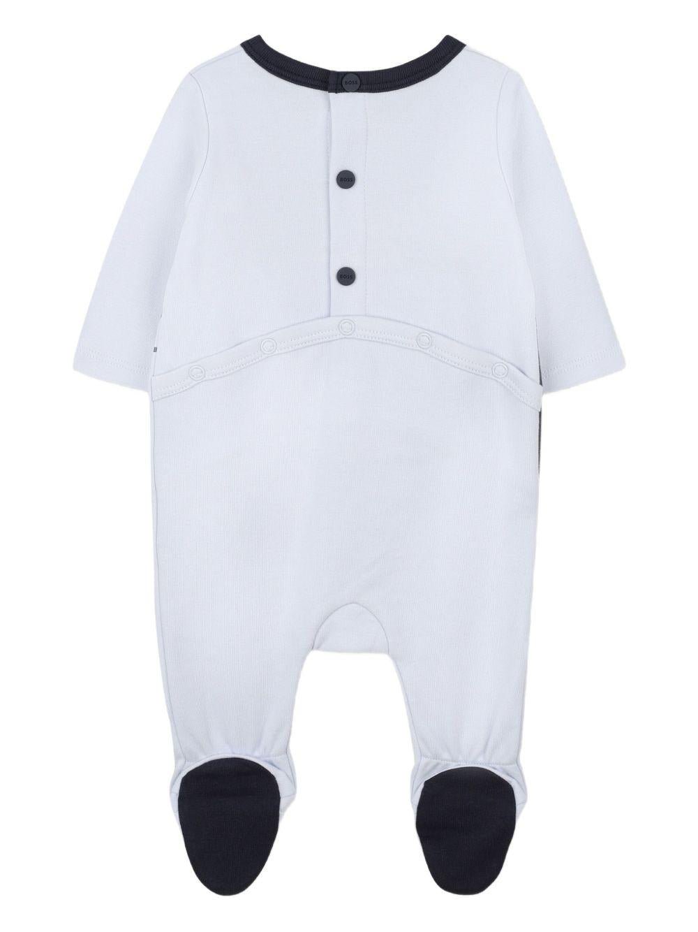 Tutina per neonato Boss Kids azzurra con scritta grafica a contrasto - Rubino Kids