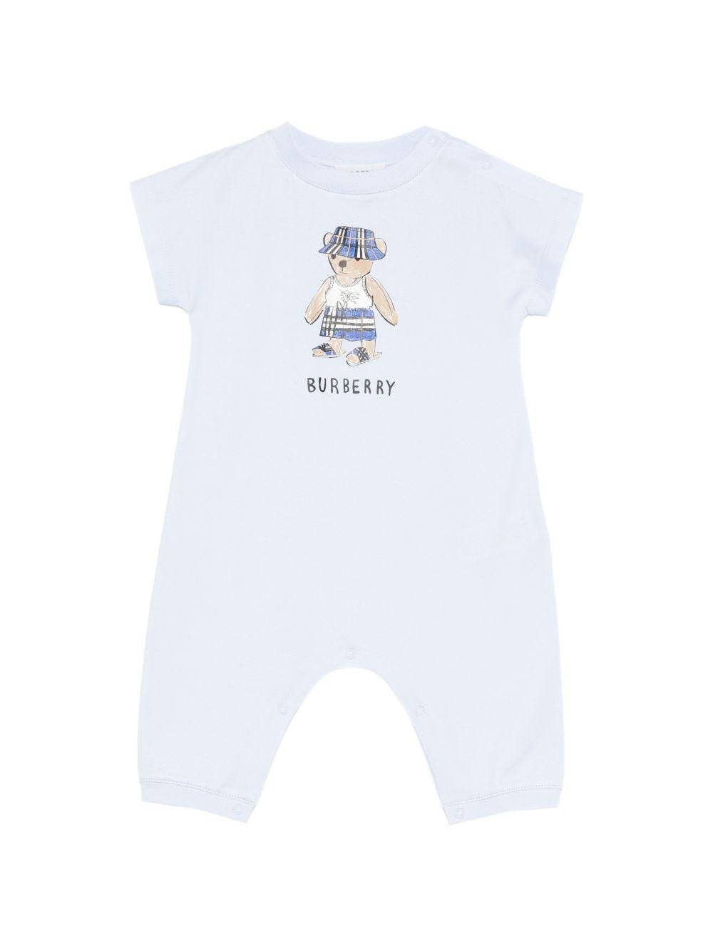 Tutina per neonato Burberry Kids azzurra con stampa grafica orsetto sul davanti - Rubino Kids