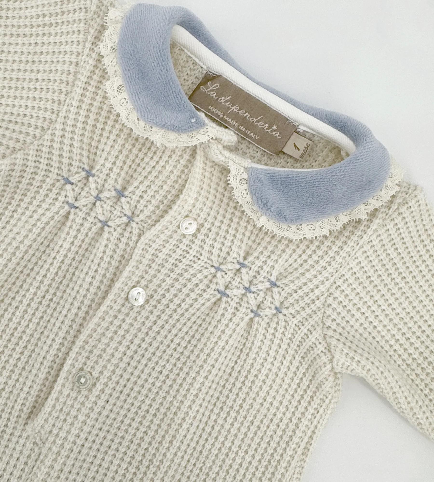 Tutina per neonato La Stupenderia bianca con colletto ricamato azzurro - Rubino Kids