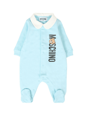 Tutina per neonato Moschino Kids azzurra con colletto alla Peter Pan