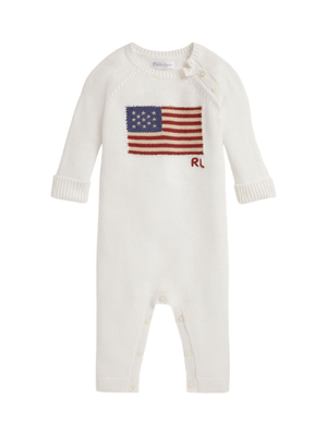 Tutina per neonato Polo Ralph Lauren Kids bianca con motivo a intarsio