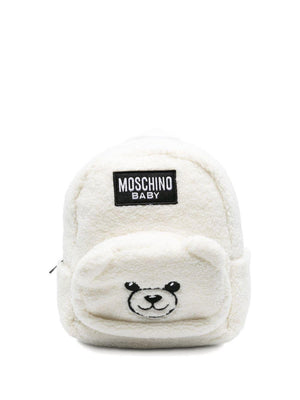 Zaino per bambini Moschino Kids bianco con motivo Teddy Bear