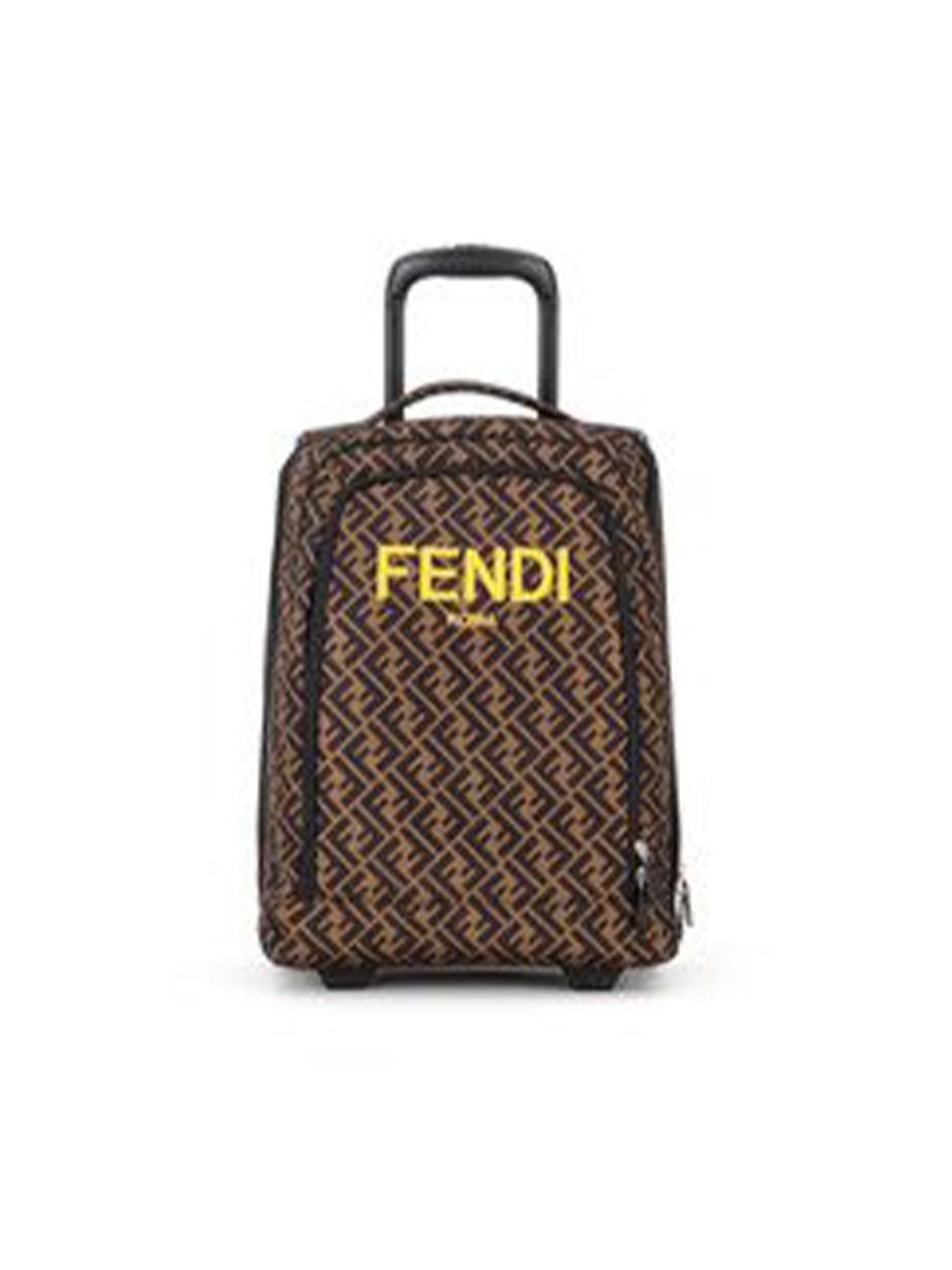 Zaino Trolley per bambini Fendi Kids marrone con manico allungabile e logo ricamato - Rubino Kids